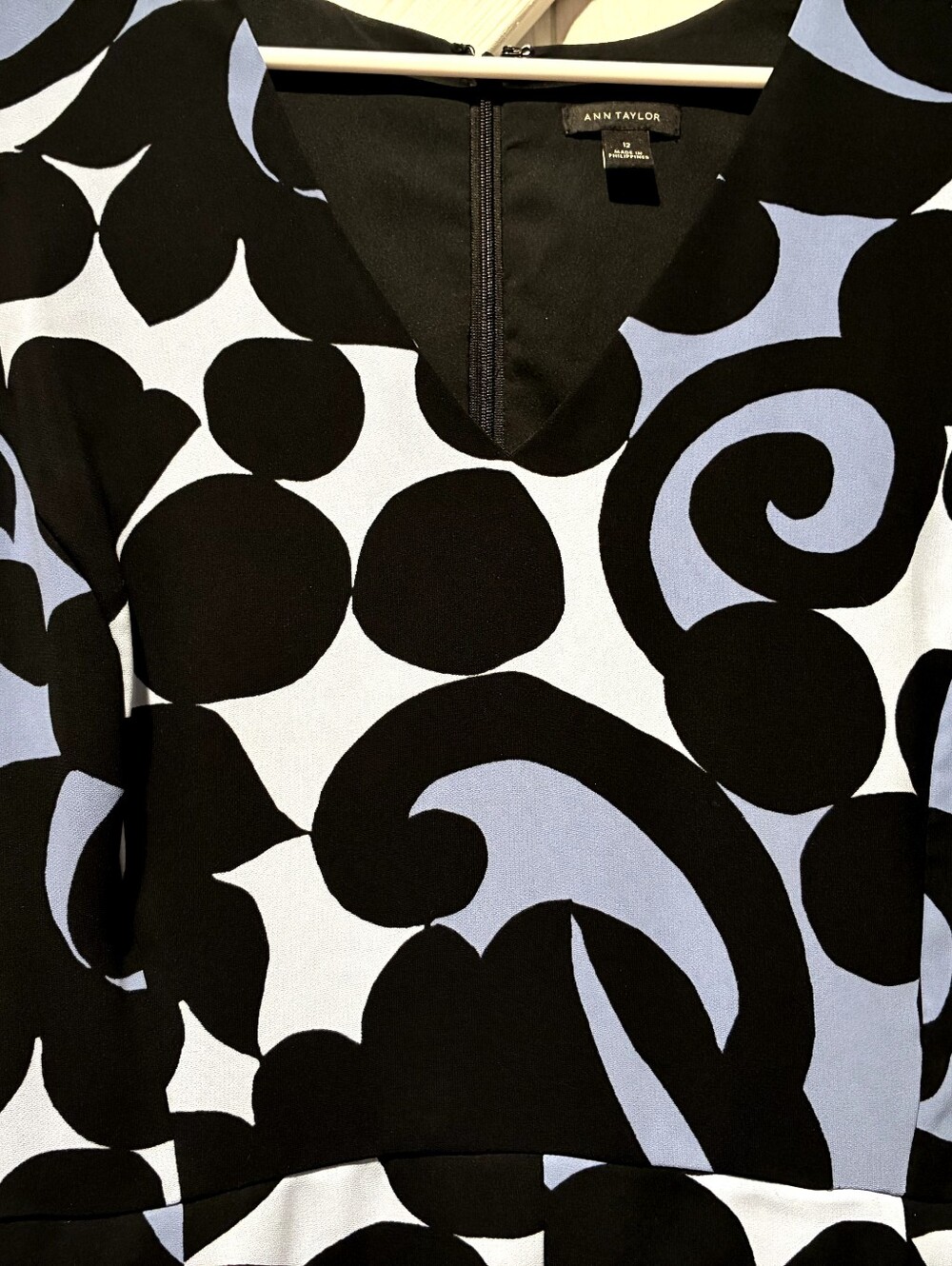 Ann Taylor Black and Light Blue Abstract Swirl Dress
